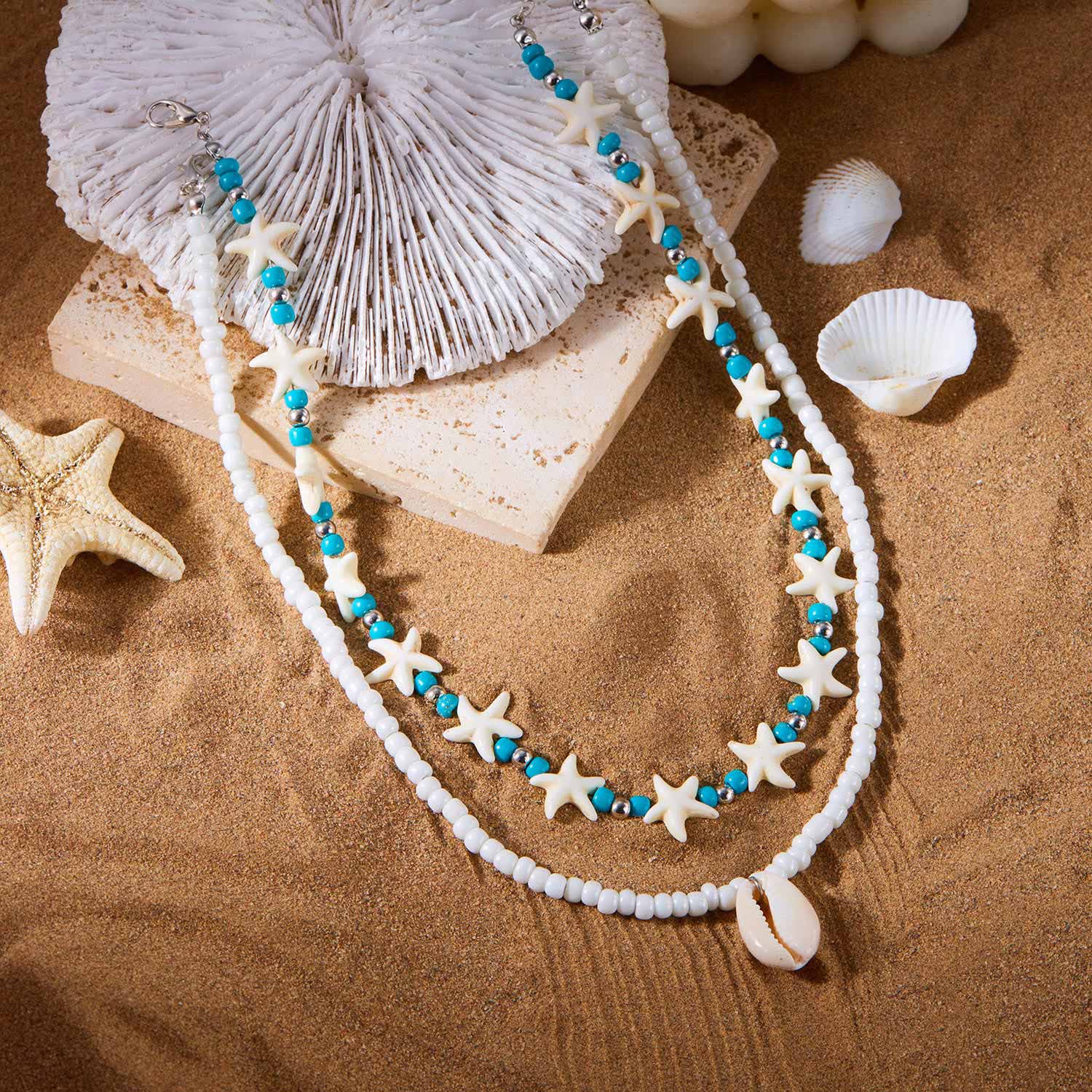 Mint Green jewelry,Shell Mint Green Seed Beads Necklace
