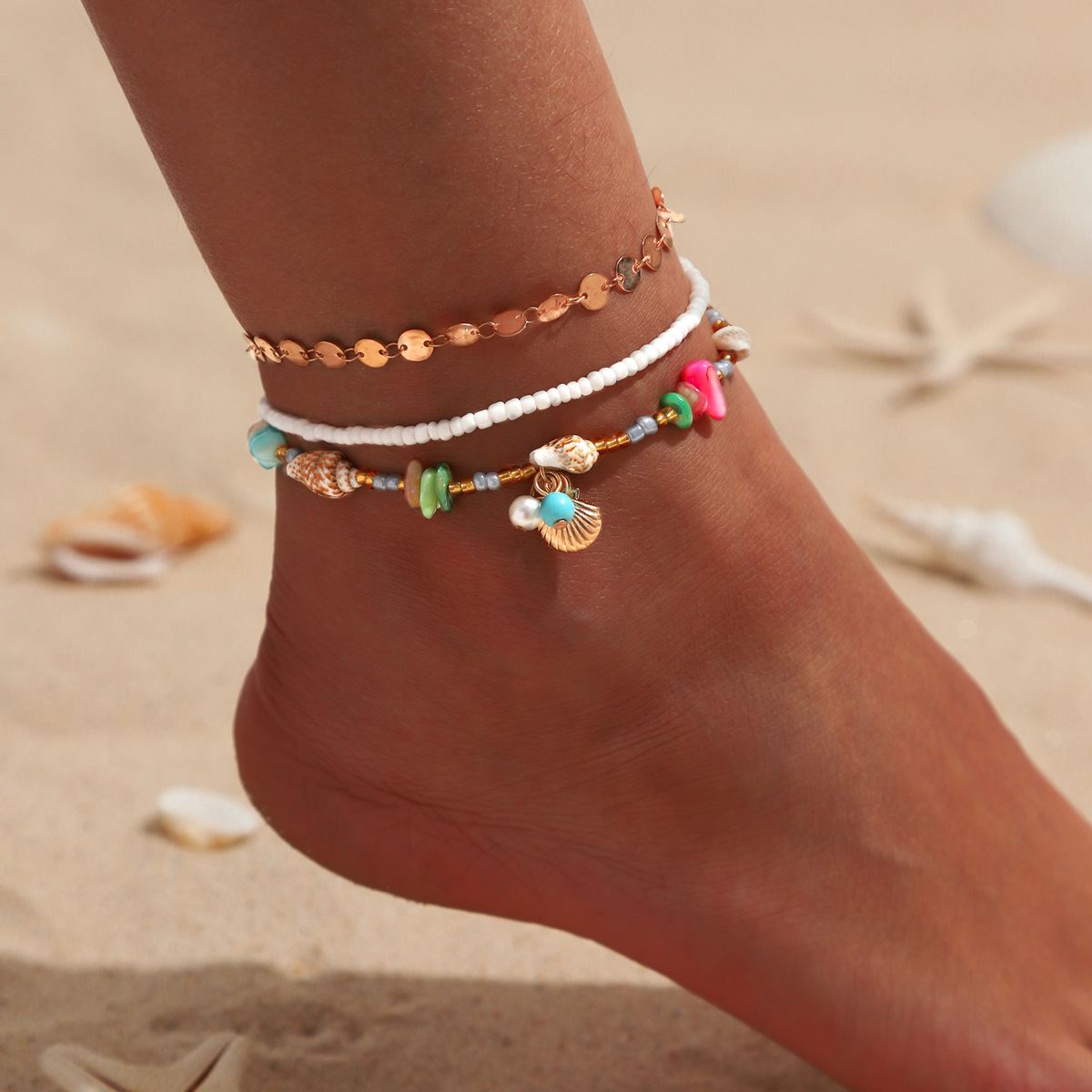 Multi Color jewelry,Shell Multi Color Seed Beads Anklets