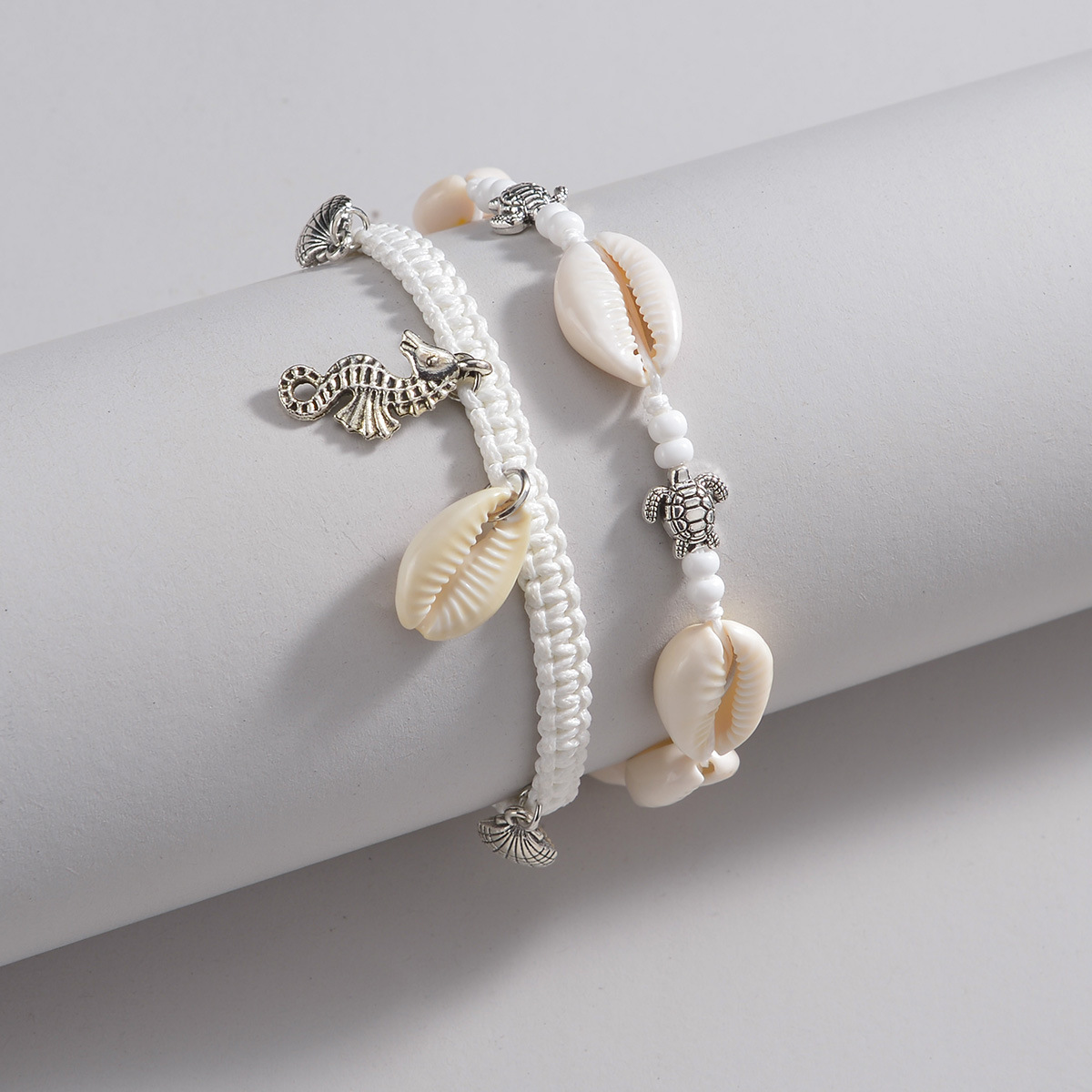 White jewelry,Animal Print jewelry,Shell White Seed Beads Anklet Set