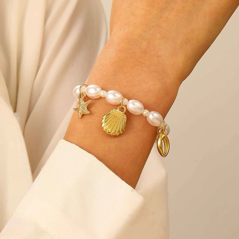 Golden jewelry,Golden Color Shell Iron Pearl Bracelet