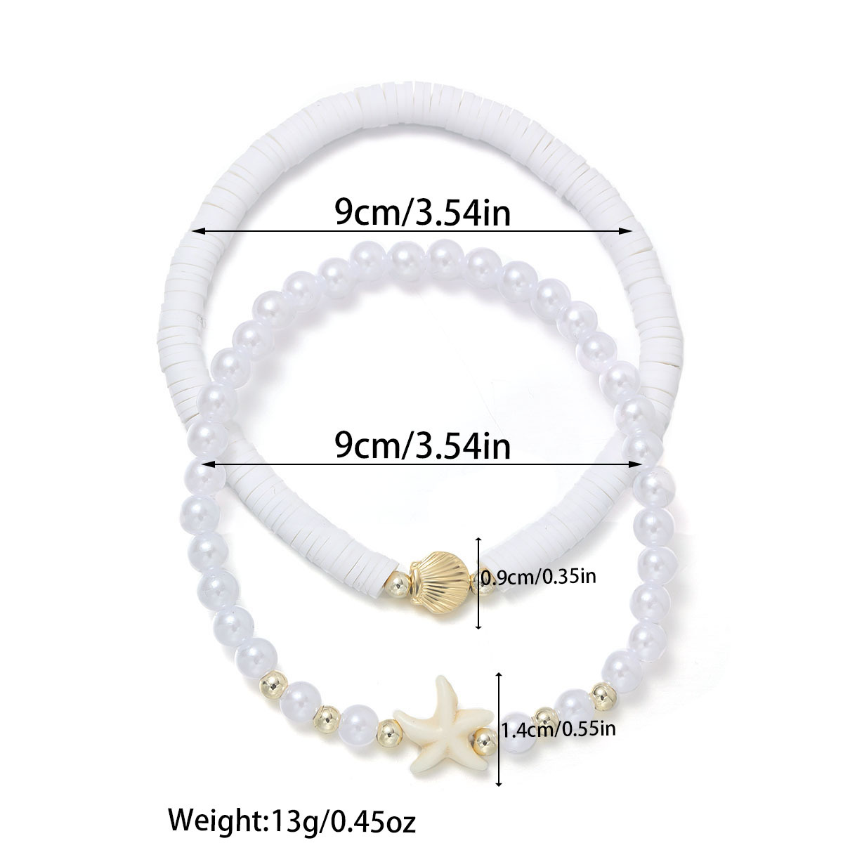 ensemble de bracelets de cheville en argile polymère blanche en forme d'étoile
