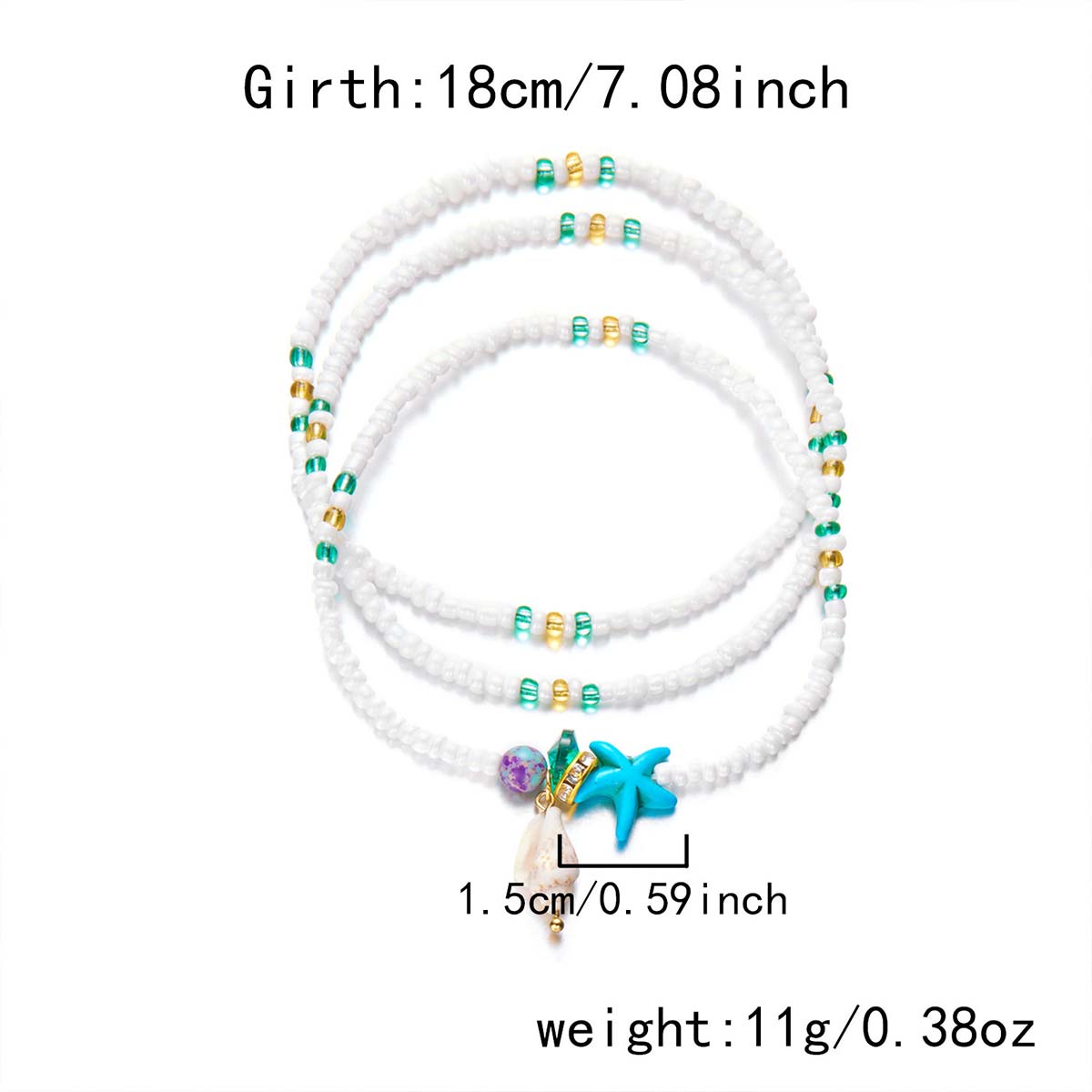 Star White Seed Beads Anklet Set