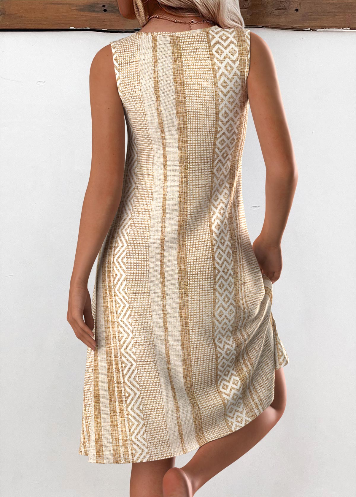 Light Camel dresses,Geometric dresses,Everyday dresses,Casual dresses,ROTITA Circular Ring Geometric Print Light Camel A Line Dress