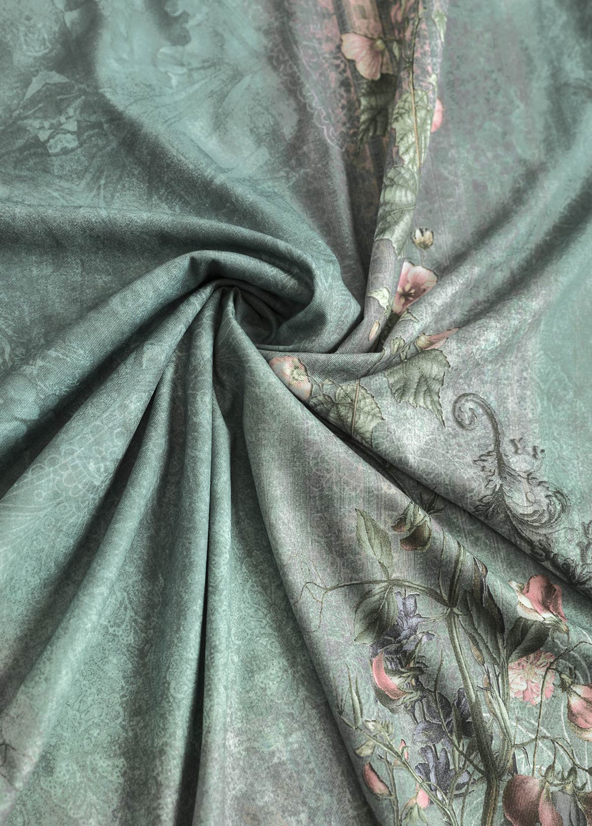Sage Green tops,Plants tops,ROTITA Tuck Stitch Random Floral Print Sage Green T Shirt