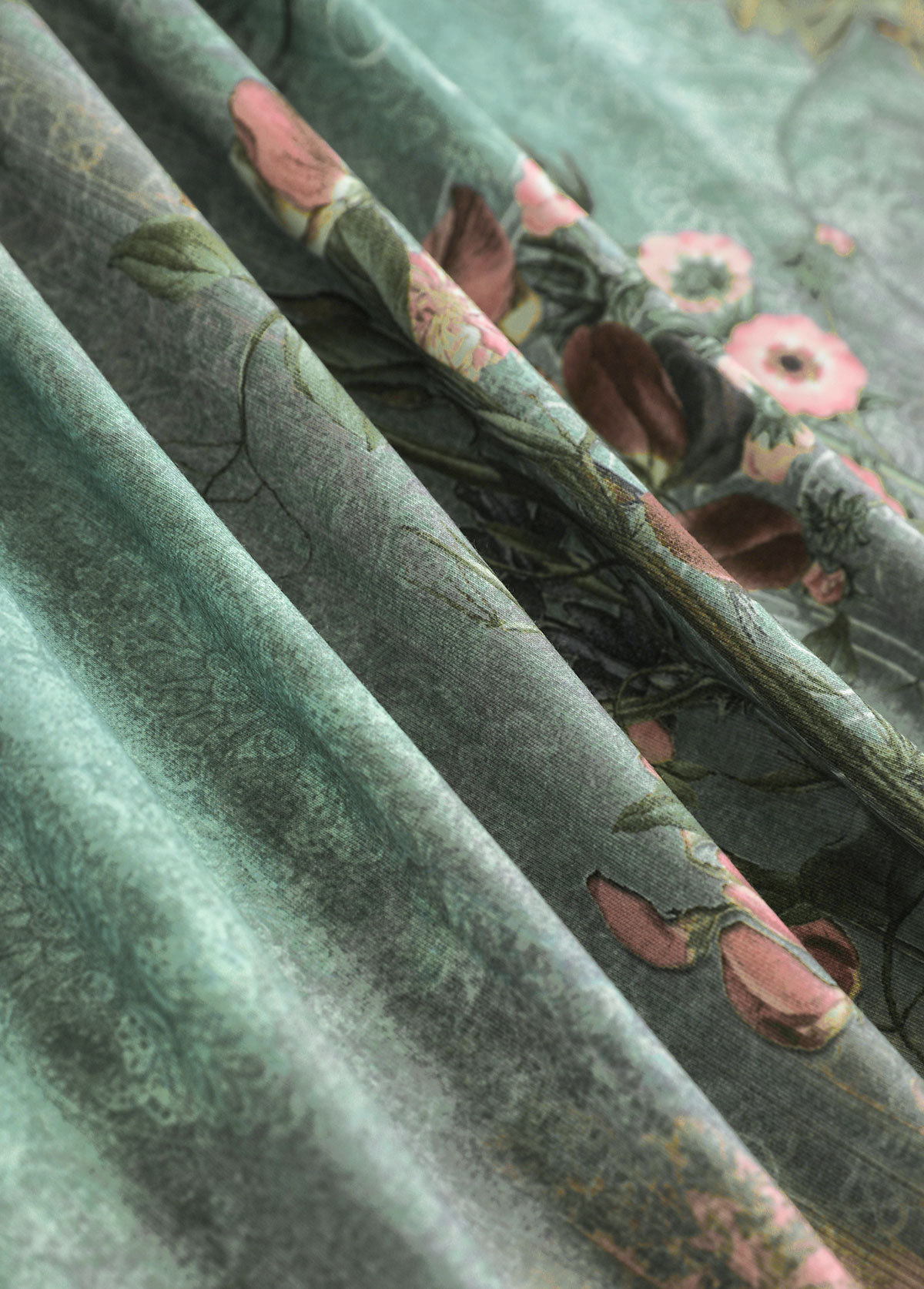 Sage Green tops,Plants tops,ROTITA Tuck Stitch Random Floral Print Sage Green T Shirt