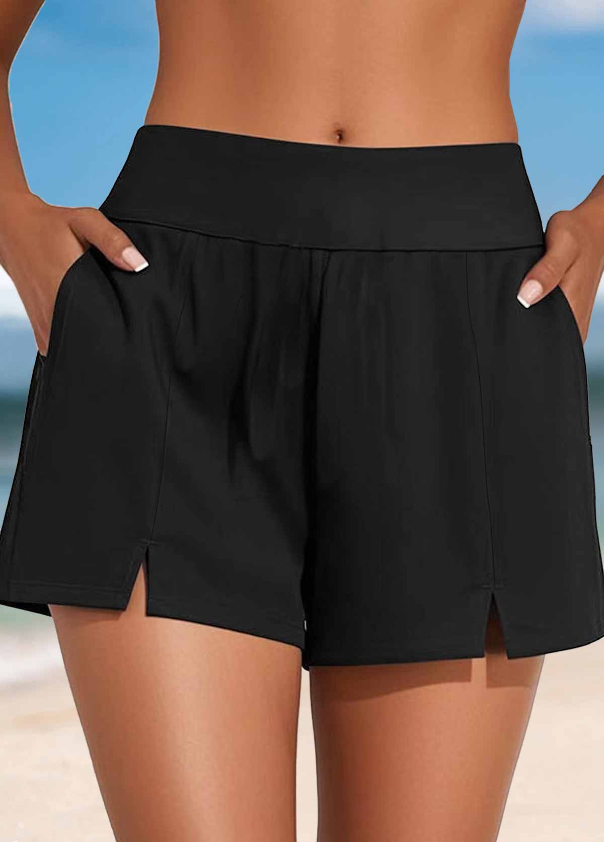 ROTITA Black Color Mid Waisted Swim Shorts