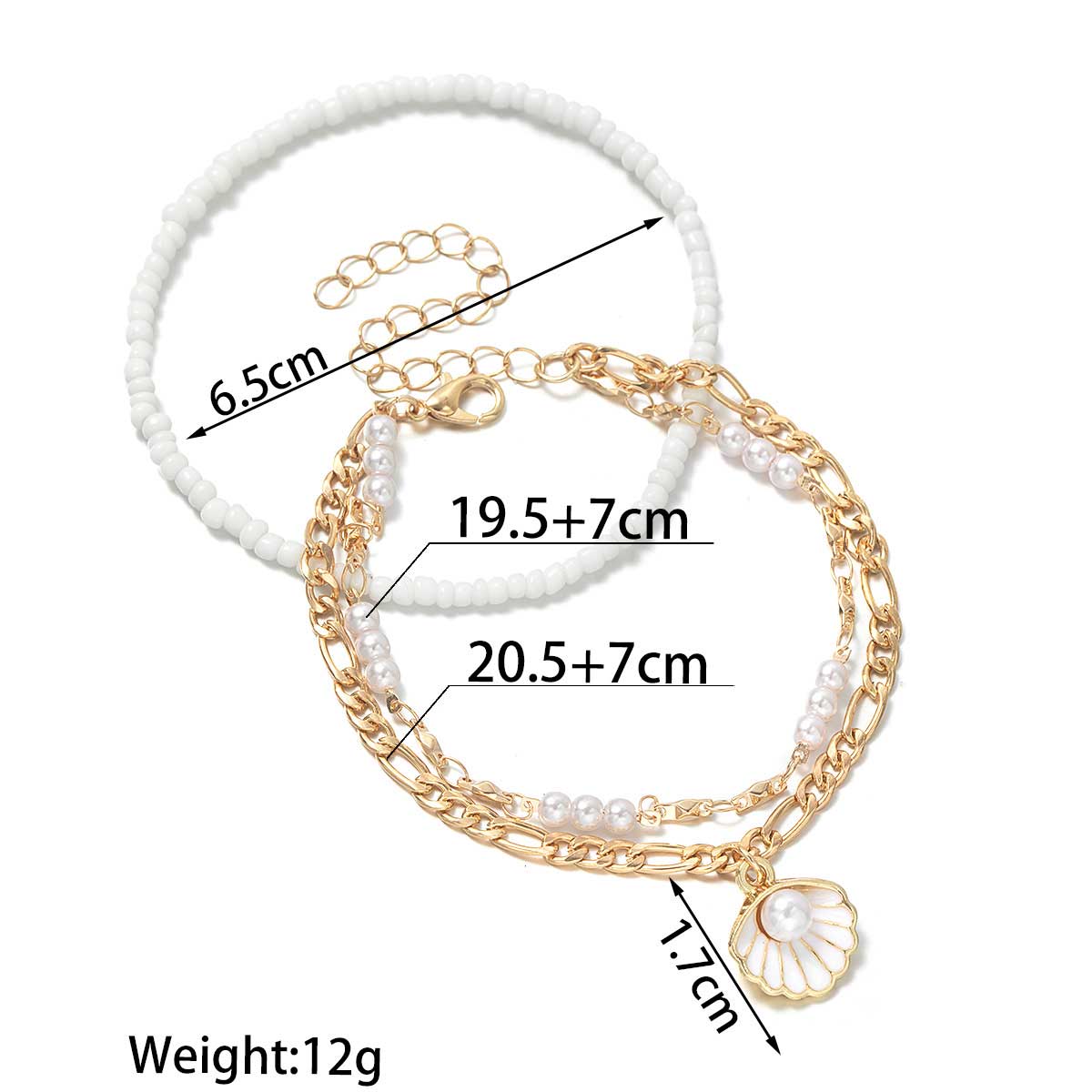 Fußkettchen-Set aus muschelweißen Legierungsperlen