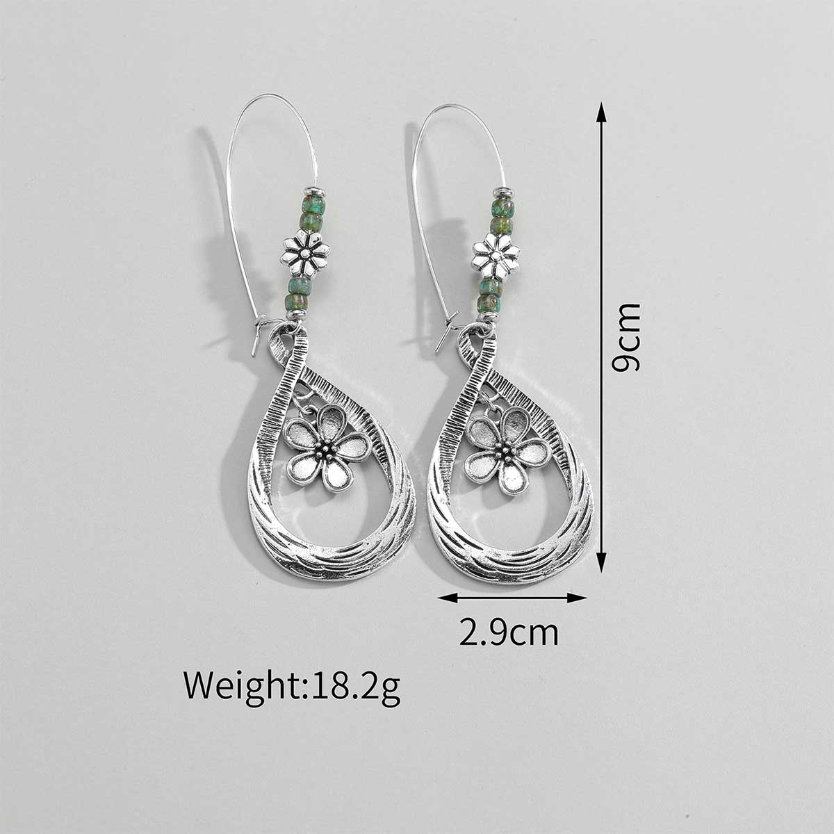 Silver jewelry,Floral jewelry,Plants jewelry,Silver Alloy Tribal Hollow Floral Earrings