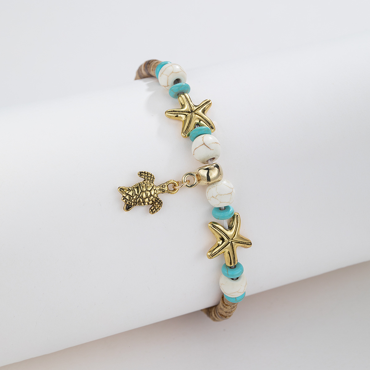 Golden jewelry,Animal Print jewelry,Turtle Golden Alloy Beaded Starfish Anklet