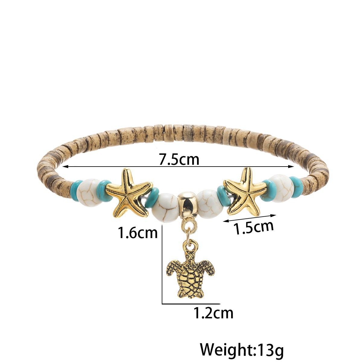 Golden jewelry,Animal Print jewelry,Turtle Golden Alloy Beaded Starfish Anklet
