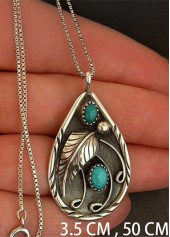 Turquoise jewelry,Contrast Color jewelry,Turquoise Feather Design Teardrop Metal Necklace