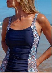 Navy swimwear,Tribal swimwear,ROTITA Patchwork Navy Geometric Print Tankini Top