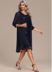 Navy dresses,Plain Color dresses,Party dresses,Elegant dresses,ROTITA Sequin Navy Round Neck Shift Dress and Cardigan