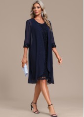 Navy dresses,Plain Color dresses,Party dresses,Elegant dresses,ROTITA Sequin Navy Round Neck Shift Dress and Cardigan