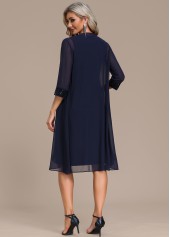 Navy dresses,Plain Color dresses,Party dresses,Elegant dresses,ROTITA Sequin Navy Round Neck Shift Dress and Cardigan