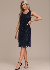 Navy dresses,Plain Color dresses,Party dresses,Elegant dresses,ROTITA Sequin Navy Round Neck Shift Dress and Cardigan