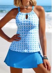 Rotita-Tankini-Set mit Ausschnitten in Himmelblau und geometrischem Muster