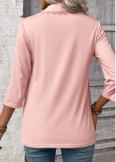 Light Pink tops,Plain Color tops,ROTITA Light Pink Square Neck Fake Two Piece Twinset