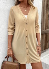 Light Camel tops,Plain Color tops,Button Lightweight Long Sleeve Light Cardigan