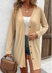 Light Camel tops,Plain Color tops,Button Lightweight Long Sleeve Light Cardigan