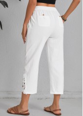 White bottoms,Plain Color bottoms,Patchwork White Elastic Waist High Waisted Pants