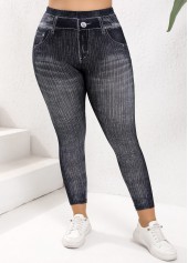 Black plus size,Denim-Effect Print plus size,Plus Size Black Denim-effect Print Skinny Elastic Waist Leggings