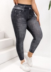 Black plus size,Denim-Effect Print plus size,Plus Size Black Denim-effect Print Skinny Elastic Waist Leggings