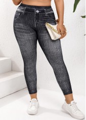 Black plus size,Denim-Effect Print plus size,Plus Size Black Denim-effect Print Skinny Elastic Waist Leggings