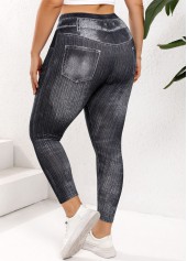 Black plus size,Denim-Effect Print plus size,Plus Size Black Denim-effect Print Skinny Elastic Waist Leggings