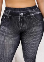Black plus size,Denim-Effect Print plus size,Plus Size Black Denim-effect Print Skinny Elastic Waist Leggings