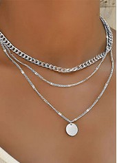 Round Silver Layered Design Metal Necklace