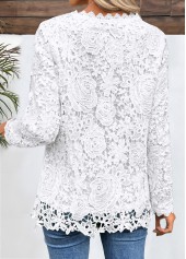 White tops,Plain Color tops,ROTITA Embroidery White Round Neck Long Sleeve T Shirt