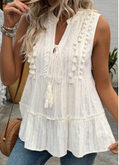 Beige tops,Plain Color tops,ROTITA Beige V Neck Sleeveless Tank Top