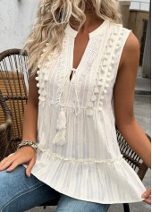 Beige tops,Plain Color tops,ROTITA Beige V Neck Sleeveless Tank Top