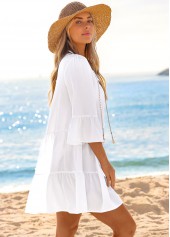 White swimwear,Plain Color swimwear,ROTITA V Neck White Color Cover Up