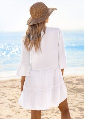 White swimwear,Plain Color swimwear,ROTITA V Neck White Color Cover Up