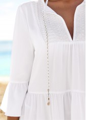 White swimwear,Plain Color swimwear,ROTITA V Neck White Color Cover Up