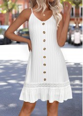 White dresses,Plain Color dresses,Everyday dresses,Casual dresses,ROTITA Embroidery White A Line V Neck Strappy Dress