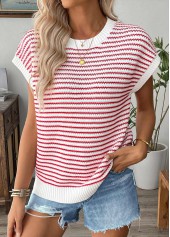 Red tops,Contrast Color tops,Red Round Neck Short Sleeve T Shirt