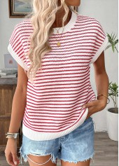 Red tops,Contrast Color tops,Red Round Neck Short Sleeve T Shirt
