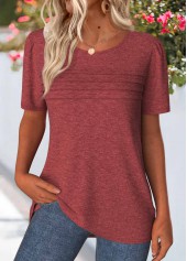 T-shirt col rond rouge brique à coutures plates Rotita