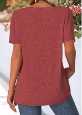 Brick Red tops,Plain Color tops,ROTITA Tuck Stitch Brick Red Round Neck T Shirt