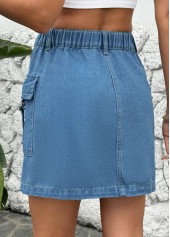 Denim Blue bottoms,Plain Color bottoms,Button Denim Blue Short Shift Dress Skirt