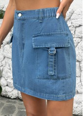Denim Blue bottoms,Plain Color bottoms,Button Denim Blue Short Shift Dress Skirt