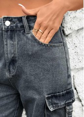 Dark Grey Marl bottoms,Plain Color bottoms,Dark Grey Marl Button Fly High Waisted Denim Shorts