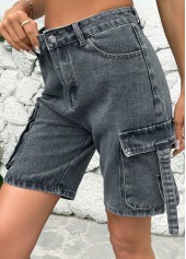 Dark Grey Marl bottoms,Plain Color bottoms,Dark Grey Marl Button Fly High Waisted Denim Shorts