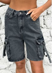 dunkelgrau melierte Jeansshorts mit hoher Taille und Knopfleiste
