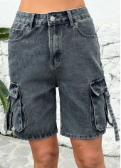 Dark Grey Marl bottoms,Plain Color bottoms,Dark Grey Marl Button Fly High Waisted Denim Shorts