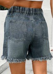 Denim Blue bottoms,Plain Color bottoms,Denim Blue Straight Leg High Waisted Button Fly Shorts