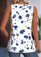 White tops,Floral tops,Plants tops,ROTITA Breathable Floral Print White V Neck Sleeveless Tank Top